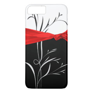 Girly Black, White Swirls Red Ribbon Case-Mate iPhone Case