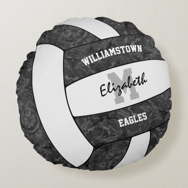 girly black white volleyball team colours round pillow (Front)