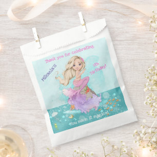 Girly Blonde Mermaid Birthday Thank You Favour Bag