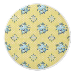 Girly Blue and Yellow Floral Ceramic Knob