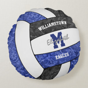 girly blue black volleyball team colours round pillow
