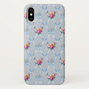 Girly Blue Bows Pretty Pink Rose Floral Pattern Case-Mate iPhone Case