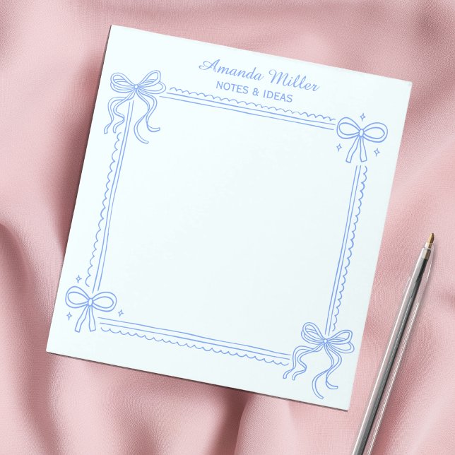 Girly Blue Coquette Bow Personalized Name Notepad (Creator Uploaded)