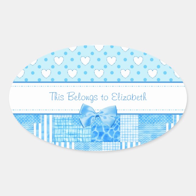 Girly Blue Country Style With Name Oval Sticker (Front)