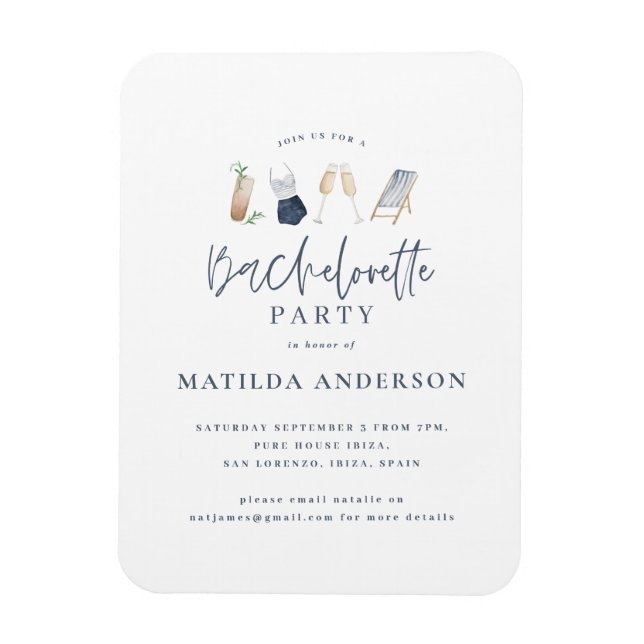 Girly blue drinks bachelorette weekend itinerary magnet (Vertical)