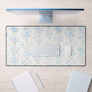 Girly Blue Floral Desk Mat
