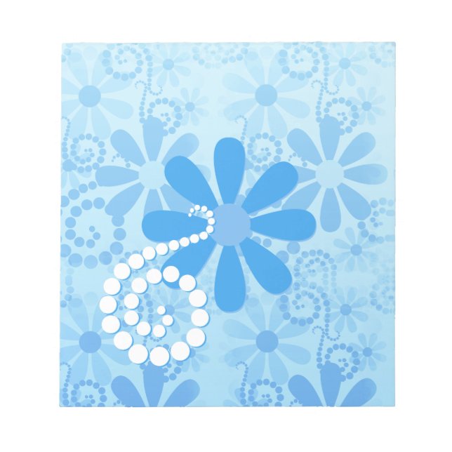 Girly Blue Floral Retro Flowers Notepad (Front)