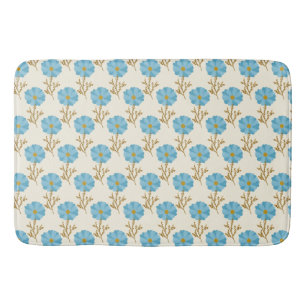 Girly Blue Flowers Cream Bath Mat