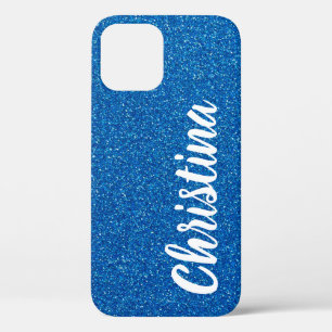 Girly Blue Glitter Name Personalized iPhone 12 Case
