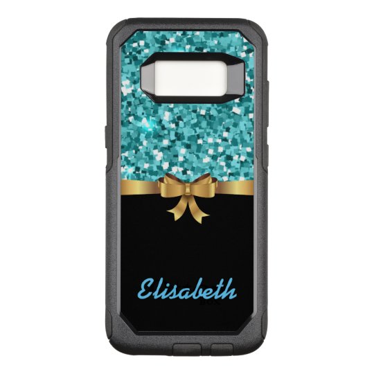 GIRLY BLUE glitter printed black GOLD BOW monogram OtterBox Commuter Samsung Galaxy S8 Case