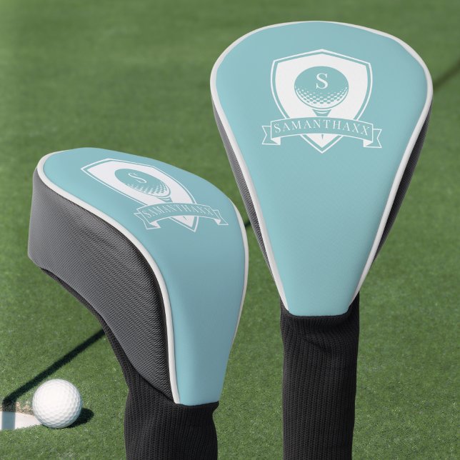 Girly Blue Green Modern Name Initial Monogram Golf Head Cover (Girly Blue Green Modern Name Initial Monogram Golf Head Cover)