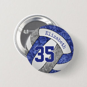 girly blue grey volleyball club team colours 2 inch round button