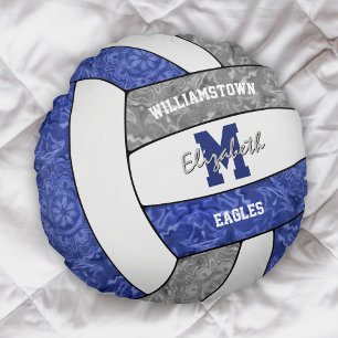 girly blue grey volleyball club team school colour round pillow