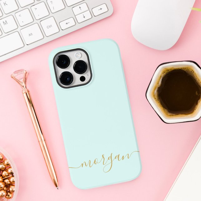 Girly Blue Monogram Modern Script Personalized Cas Case-Mate iPhone Case (Creator Uploaded)