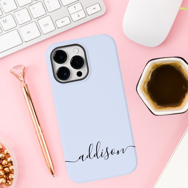 Girly Blue Monogram Modern Script Personalized Case-Mate iPhone Case (Creator Uploaded)