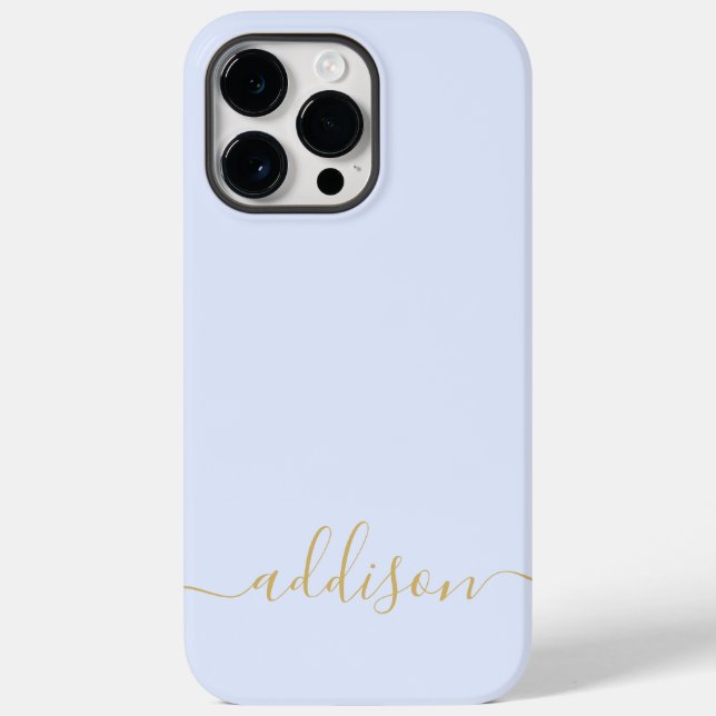 Girly Blue Monogram Modern Script Personalized Case-Mate iPhone Case (Back)