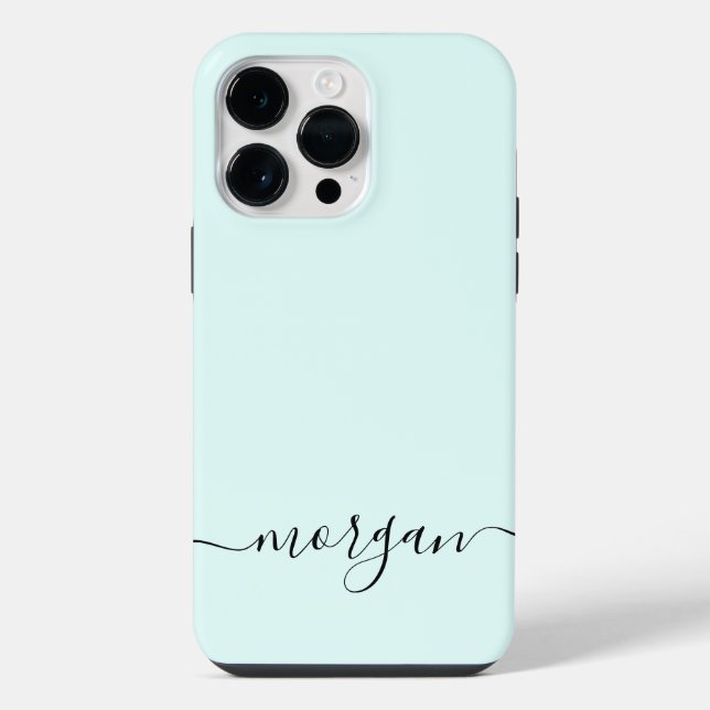 Girly Blue Monogram Modern Script Personalized iPhone Case (Back)