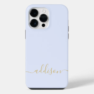 Girly Blue Monogram Modern Script Personalized iPhone 14 Pro Max Case