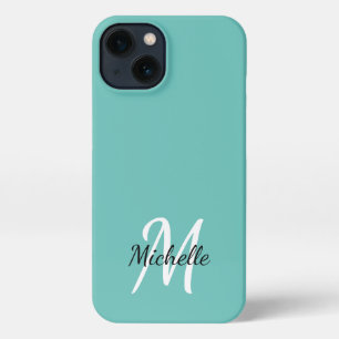 Girly Blue Monogram Name + Initial iPhone 13 Case
