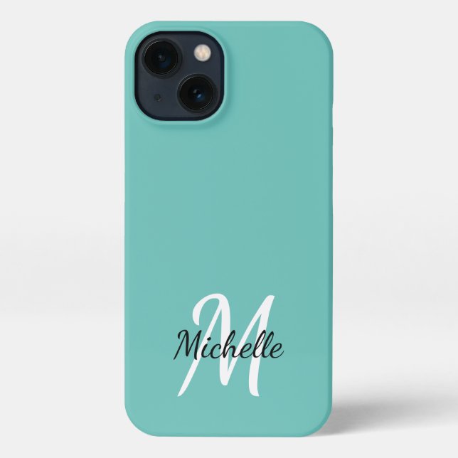 Girly Blue Monogram Name + Initial iPhone Case (Back)
