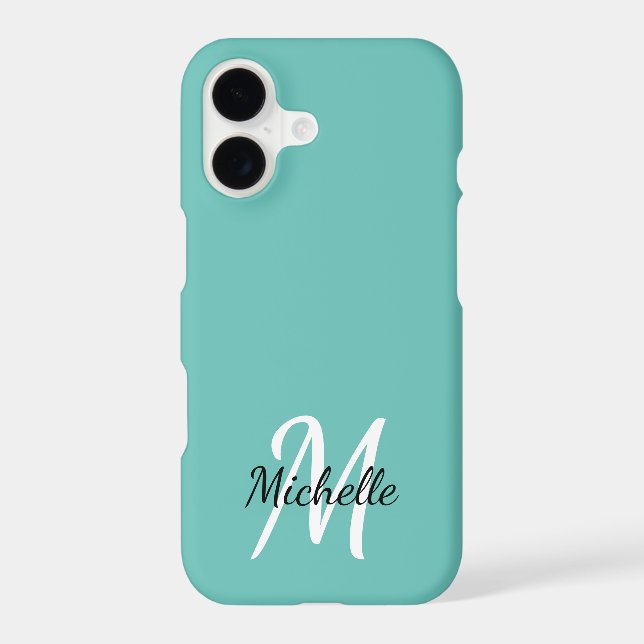 Girly Blue Monogram Name + Initial iPhone Case (Back)