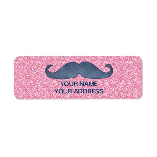 GIRLY BLUE MUSTACHE PINK GLITTER PHOTO