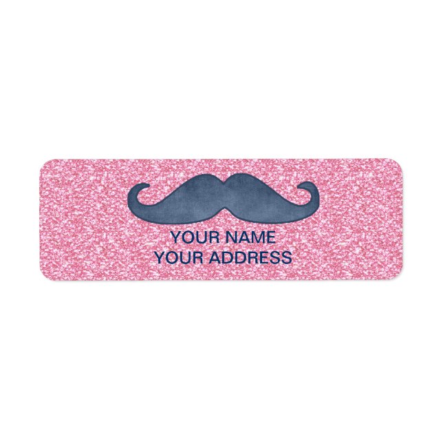 GIRLY BLUE MUSTACHE PINK GLITTER PHOTO (Front)