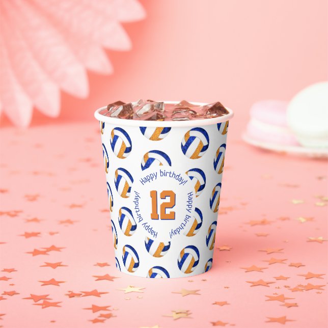 girly blue orange volleyballs birthday party paper cups (Insitu)