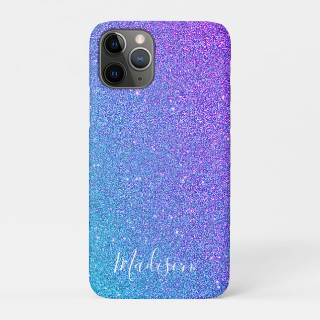 Girly Blue Purple Glitter Sparkle Ombre Name Case-Mate iPhone Case (Back)