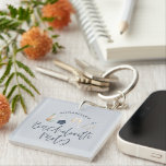 Girly blue script bachelorette party favour gift keychain<br><div class="desc">Girly navy blue script bachelorette party favour gift. Fun watercolor summer illustrations. Swimsuit,  deck chair,  champagne and cocktail. Modern stylish elegant design.</div>