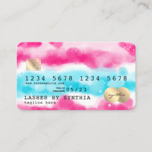 Girly Blue Sky Ocean Pink Watercolor Credit Card