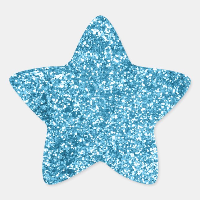 Girly Blue Sparkle Glitter Look Star Sticker (Front)