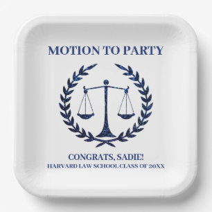 Girly Blue Sparkle Law School Graduation Paper Plate