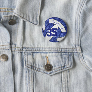 girly blue white volleyball club team colours 2 inch round button