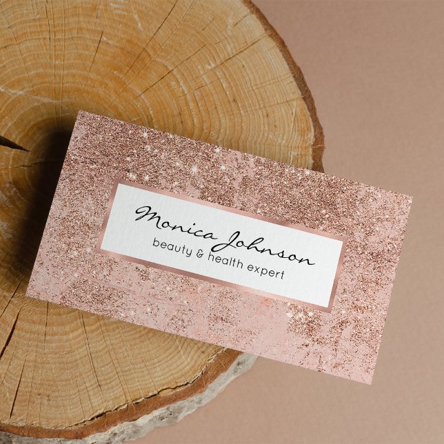 Girly blush coral faux rose gold glitter marble business card (Girly blush coral faux rose gold glitter marble)