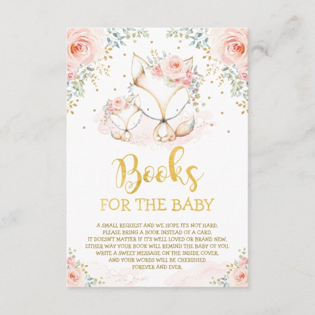 Girly Blush Floral Fox Mommy & Cub Books for Baby Enclosure Card (Front)