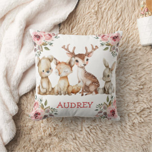 Girly Blush Floral Tribal Boho Woodland Animals Throw Pillow