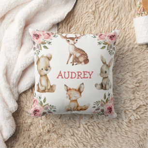 Girly  Blush Floral Tribal Boho Woodland Animals Throw Pillow