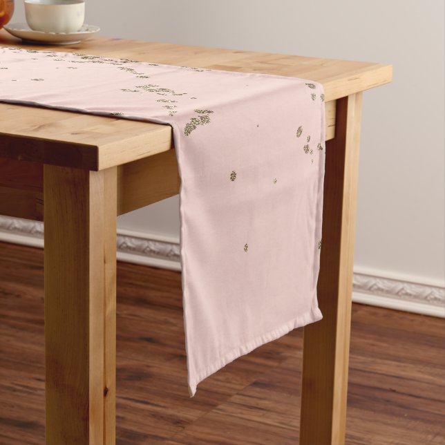 Girly Blush Pink and Gold Glitter Ombre Short Table Runner (In Situ)