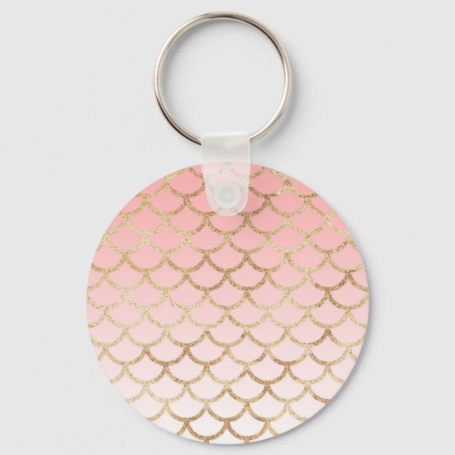 Girly Blush Pink and Gold Mermaid Glitter Sparkles Keychain (Front)