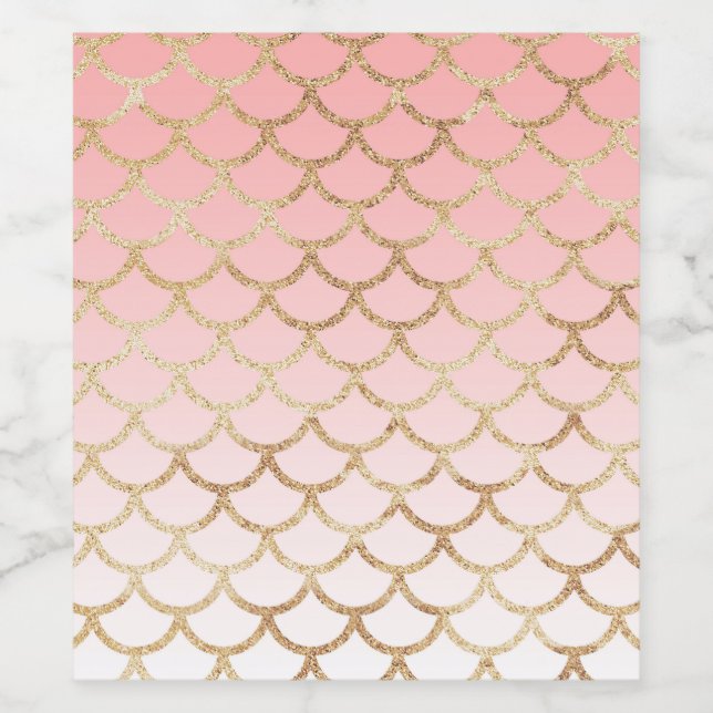 Girly Blush Pink and Gold Mermaid Glitter Sparkles Wine Label (Single Label)