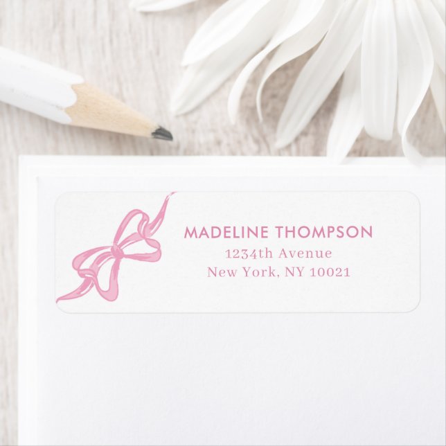 Girly Blush Pink Bow Ribbon Return Address (Insitu)