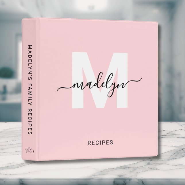 Girly Blush Pink Calligraphy Monogram Binder (Girly Blush Pink Calligraphy Monogram 3 ring binder )