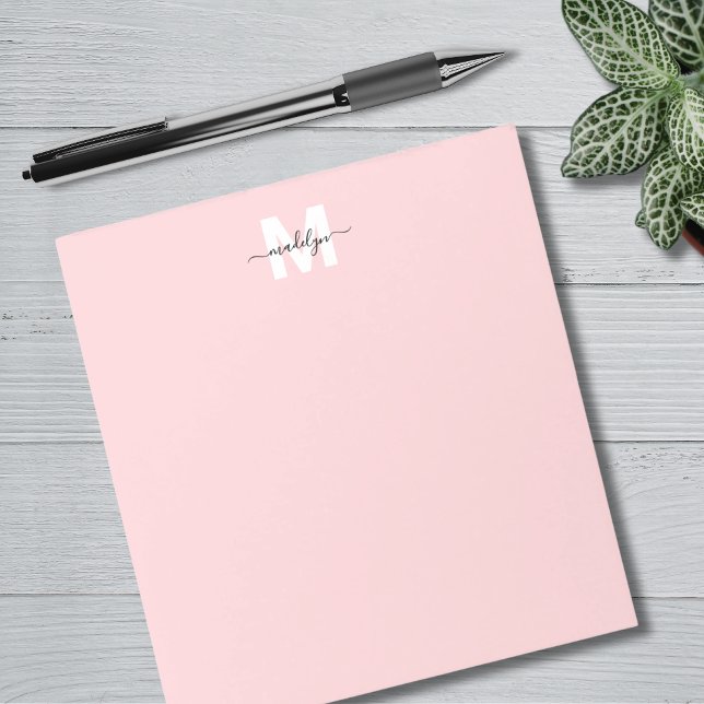 Girly Blush Pink Calligraphy Name Monogram Notepad (Girly Blush Pink Calligraphy Name Monogram Notepad)