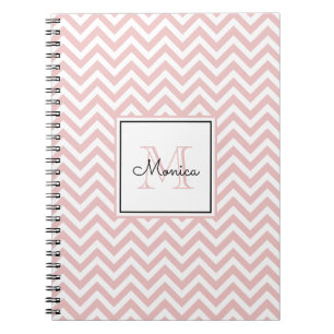 Girly Blush Pink Chevron Pattern with Monogram Notebook