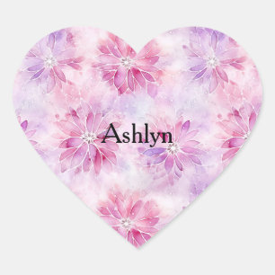 Girly Blush Pink Chic Lavender Floral Birthday Heart Sticker