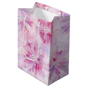 Girly Blush Pink Chic Lavender Floral Birthday Medium Gift Bag