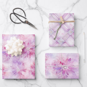 Girly Blush Pink Chic Lavender Floral Birthday Wrapping Paper Sheet
