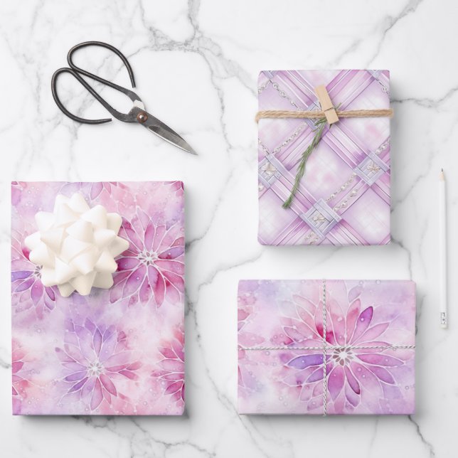 Girly Blush Pink Chic Lavender Floral Birthday Wrapping Paper Sheet (Front)