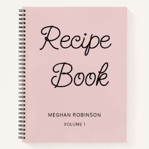 Girly Blush Pink Cookbook Personalized Recipe Note Notebook
